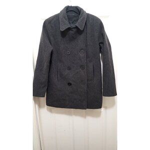 VTG J.PERCY ‎ Women's 6 Double-Breasted Peacoat 100% Wool Charcoal Gray Preppy